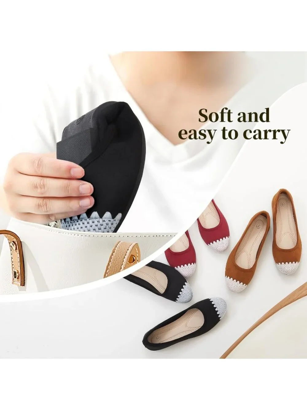 Women's Black Scalloped PU Leather Comfortable Ballet Flats Slip on Casual Shoes
